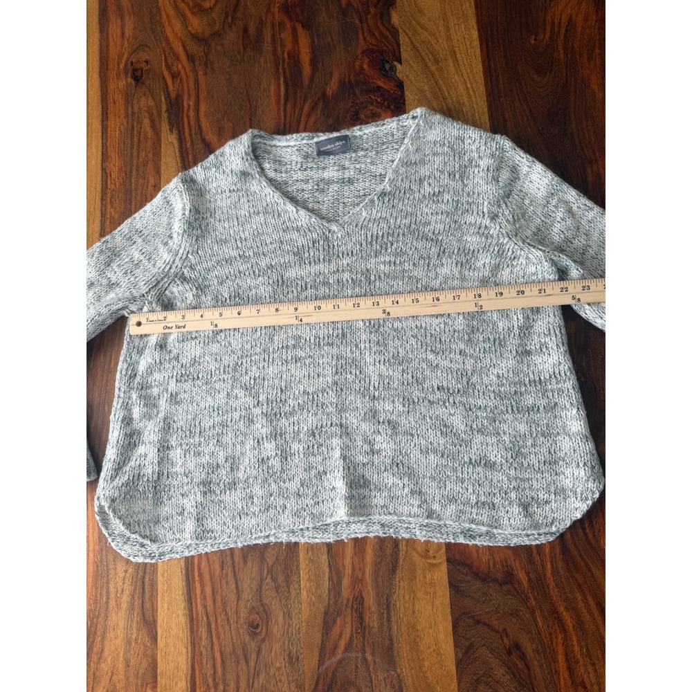 Wooden Ships Grey Marl Mohair Wool Blend‎ V-Neck Chunky Knit Sweater Women OS - Picture 2 of 6